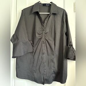 DCC Women’s Black Striped Collared Button Down Dress Shirt, 2X
